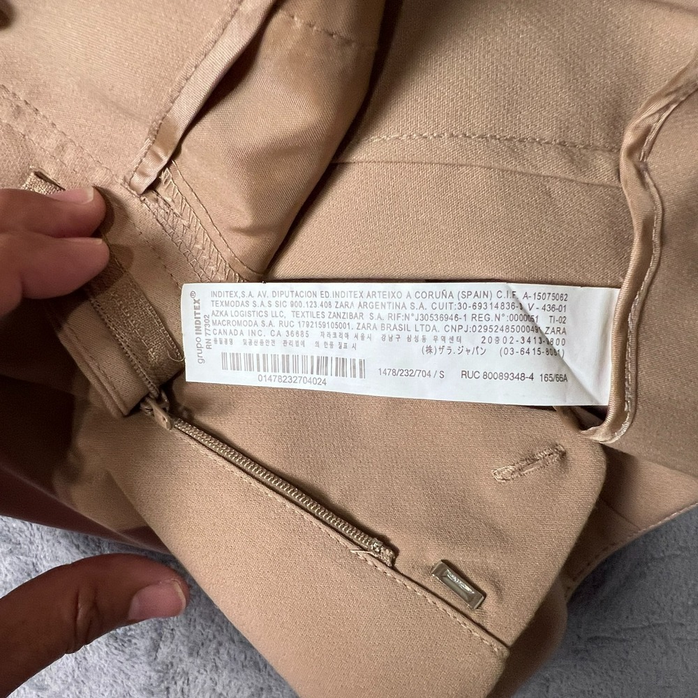 Zara Tan High Waisted Tapered Trousers Small Beige Seam Detail Dress Pants Boho - Picture 4 of 7